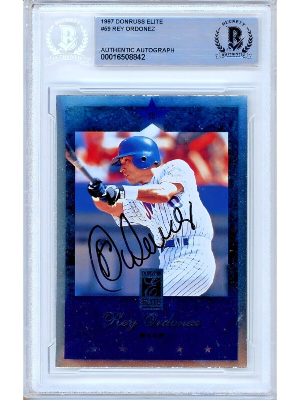 Rey Ordonez Signed 1997 Donruss Elite #59 New York Mets Beckett BAS Slabbed Auto